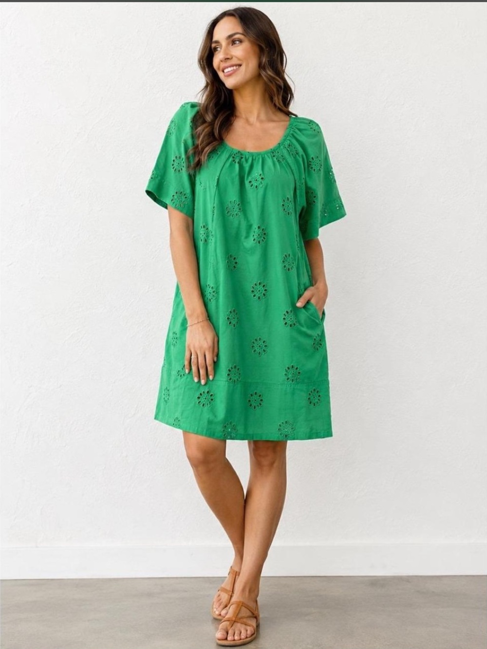 Free Assembly Green Cotton Eyelet Summer Dress size Small
